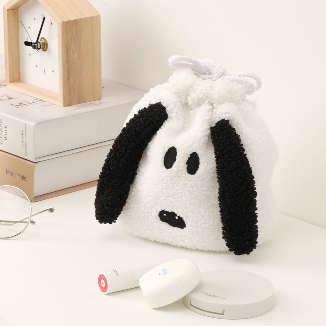 Peanuts史努比绒毛造型束口袋 QQ大脸-Snoopy正版授权收纳袋 - 束口袋双肩包 - 聚酯纤维 多色