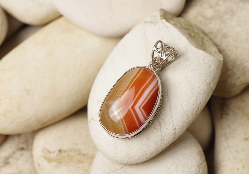 Agate Pendant - Gemstone Pendant Necklace | Natural Agate - 项链 - 纯银 红色