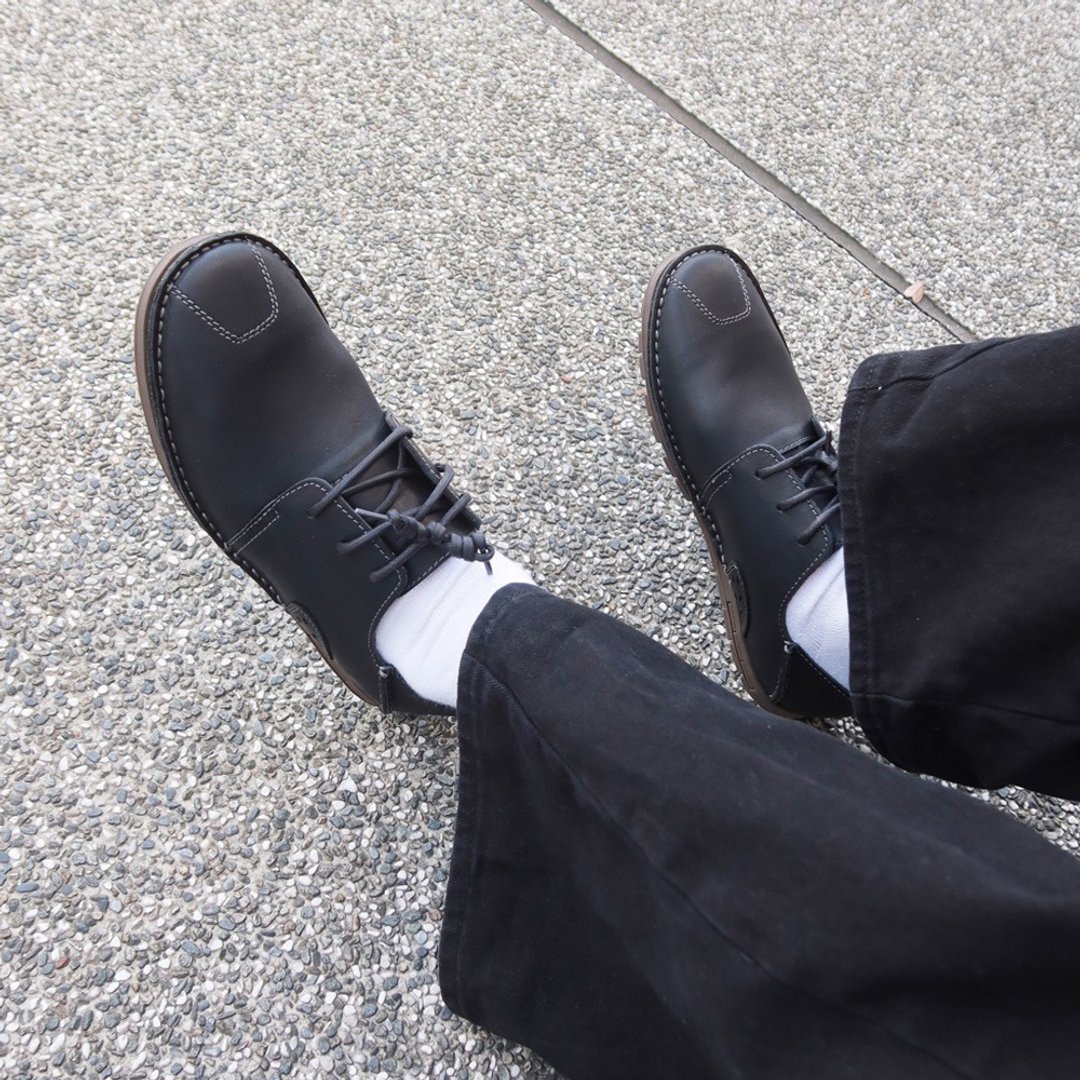 WALKING ZONE 真皮自然剪裁英伦皮革开车鞋绑带-黑 - 男款休闲鞋 - 真皮 