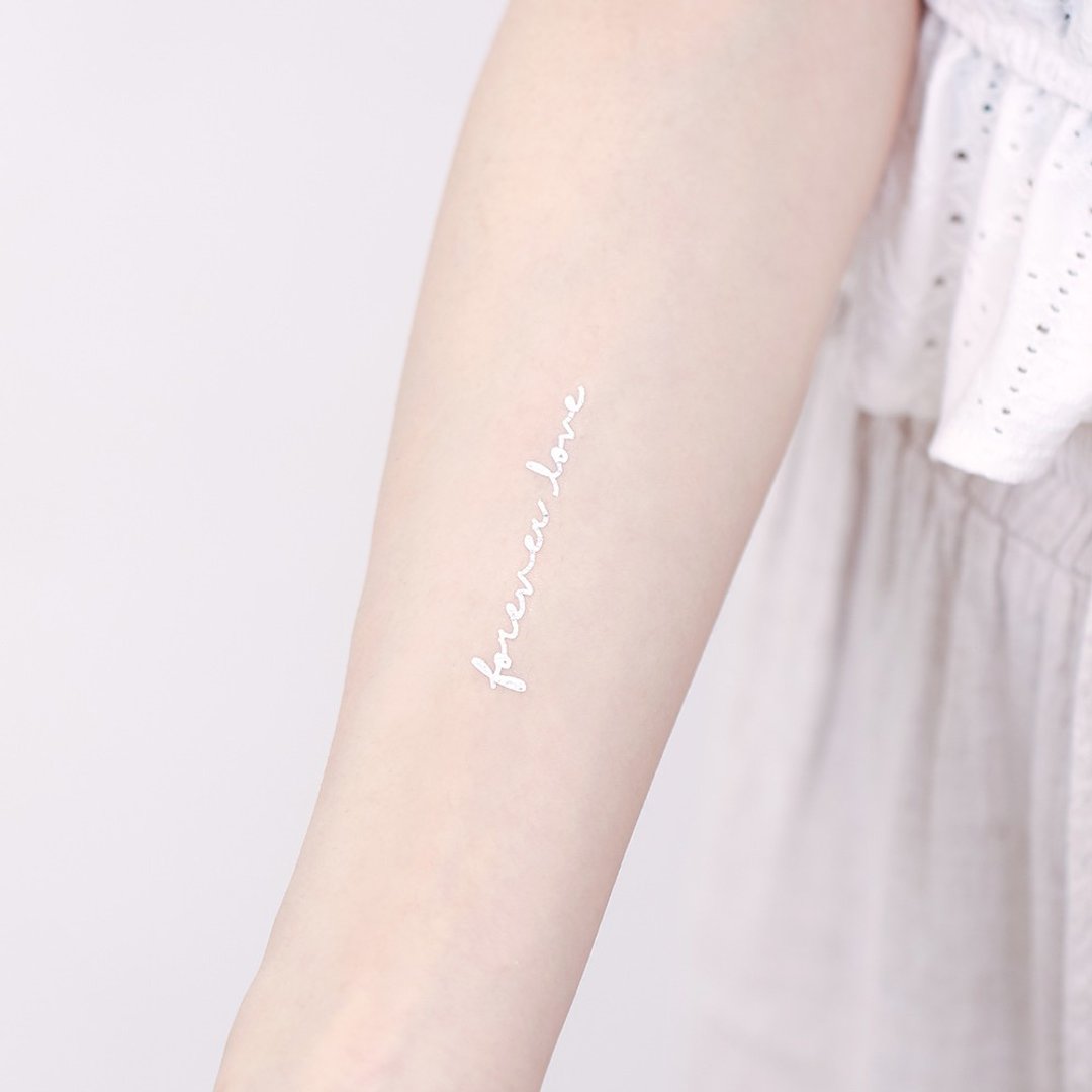钻石银纹身贴纸 - 手写文字 forever love 2入 - 纹身贴 - 纸 银色