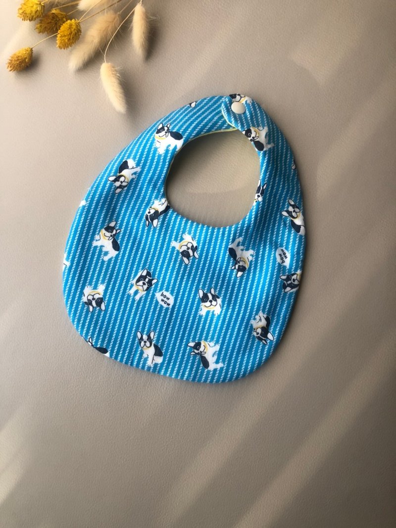 【汪汪斗牛犬 蓝色】 手作八层纱围兜兜  日本纯棉纱 - 围嘴/口水巾 - 棉．麻 蓝色