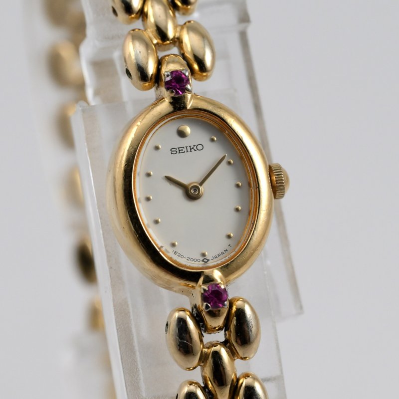SEIKO 1E20-6140 女表 石英表 金色表带 附宝石 腕表 古董表 手表 - 女表 - 不锈钢 金色