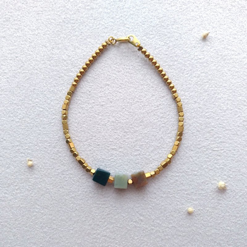 三人行 好朋友-黄铜玛瑙手链 - 手链/手环 - 宝石 绿色