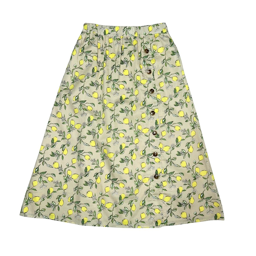 Women's Lemon Print Skirt 女装柠檬印花长裙 - 卡其 - 裙子 - 棉 绿色