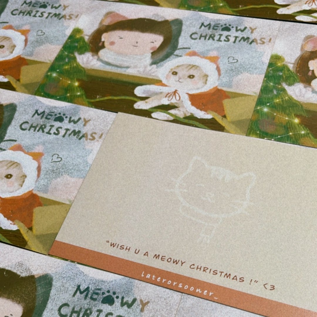 【Wish you a MEOWY Christmas !】插画圣诞卡 - 卡片/明信片 - 纸 红色