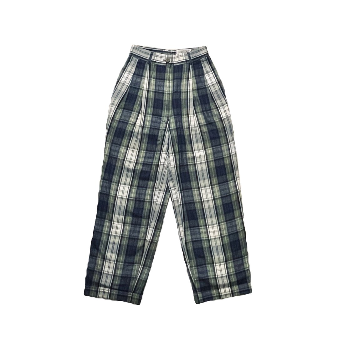 Vintage Japan Plaid Pants 古着日本格纹裤 - 女装长裤 - 棉 绿色