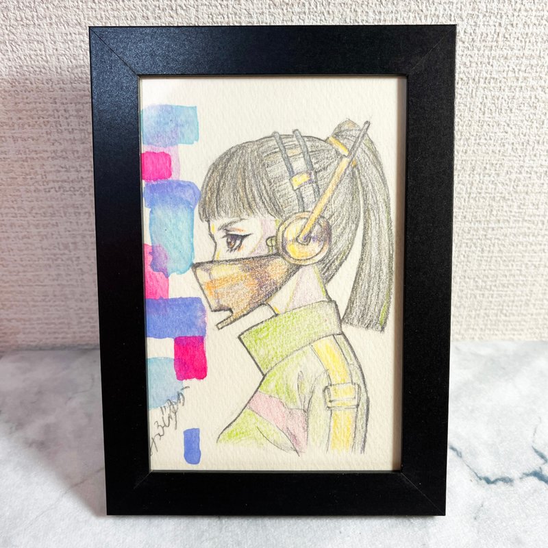 日本艺术家手绘水彩画 美丽女性插画 附带画框 - 海报/装饰画/版画 - 纸 紫色