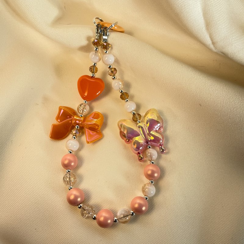 Rom828 串珠手机链-梦幻橘彩蝴蝶结149 - 挂绳/吊绳 - 树脂 橘色