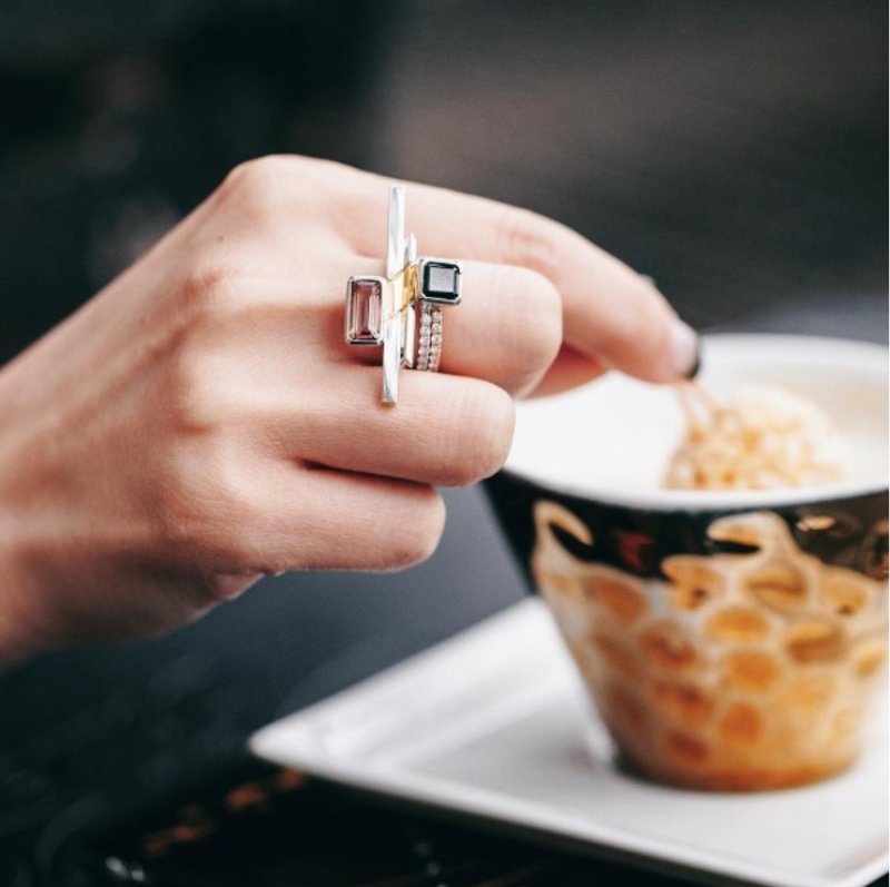 命定 | 天然宝石碧玺黄玉托帕石太阳石拼搭纯银戒指 - 戒指 - 宝石 多色