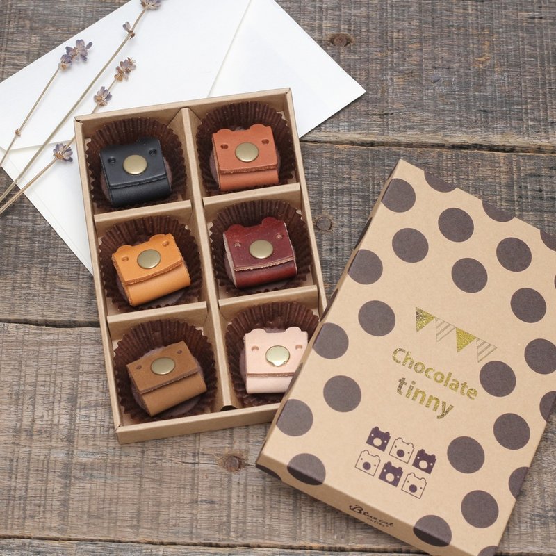 情人节限定特别版 Chocolate Tinny 六入一组 真皮革手工 集线器 - 卷线器/电线收纳 - 真皮 咖啡色