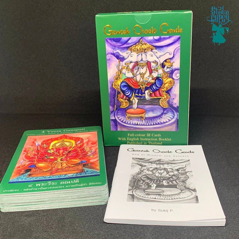象神占卜牌卡，32 张全彩牌卡，附泰语说明手册，作者：Sukij Pakdeedindaen 教授。 - 卡片/明信片 - 纸 