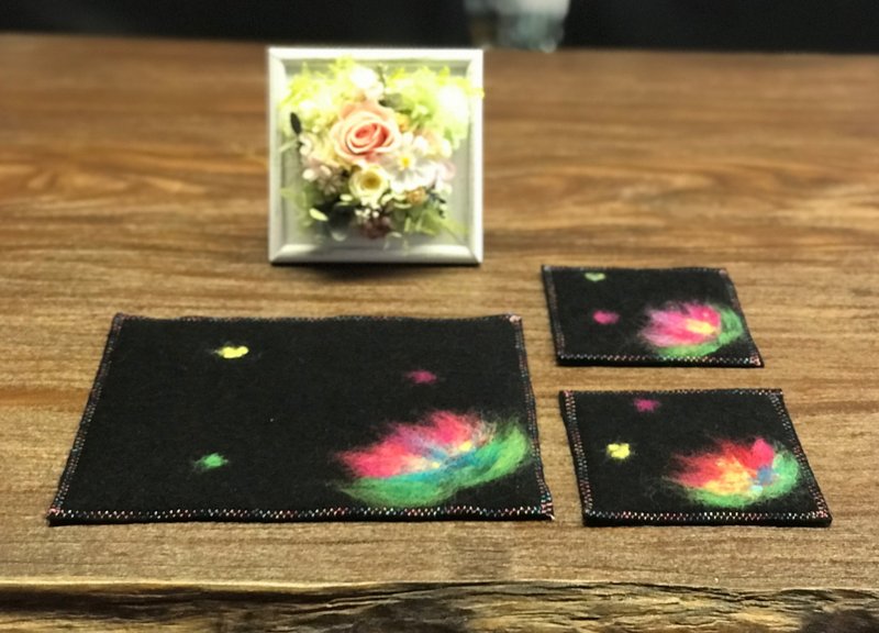 羊毛料扎羊毛毡系列-羊毛扎花杯垫-花朵系列 - 杯垫 - 羊毛 黑色