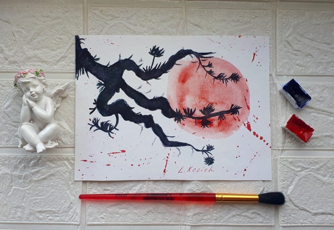 日式风格水彩画、艺术、作品、亚洲花朵与花卉 - 墙贴/壁贴 - 纸 多色