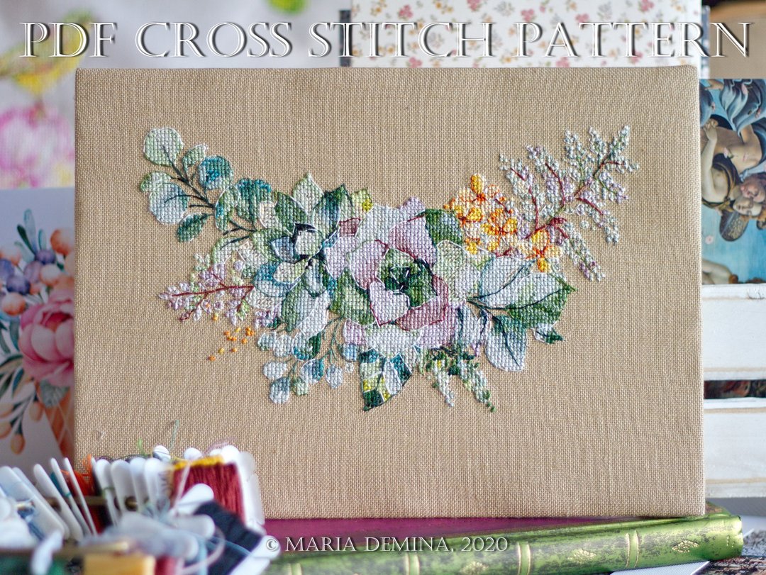 Watercolor Green Bouquet II - PDF cross stitch pattern - 手工艺教程/工具书 - 其他材质 