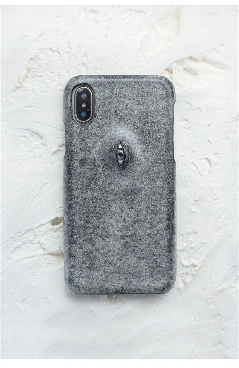 多色 單眼竪眼真皮手機殼 Alleyes 手作手機保護套 iPhone 12-16 - 手机壳/手机套 - 真皮 黑色