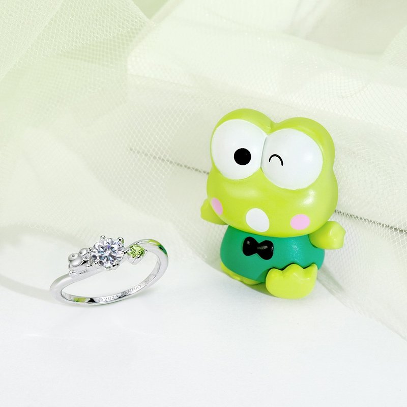 Kero Kero Keroppi莫桑钻系列-大眼蛙莫桑石单钻纯银戒指 - 戒指 - 纯银 银色