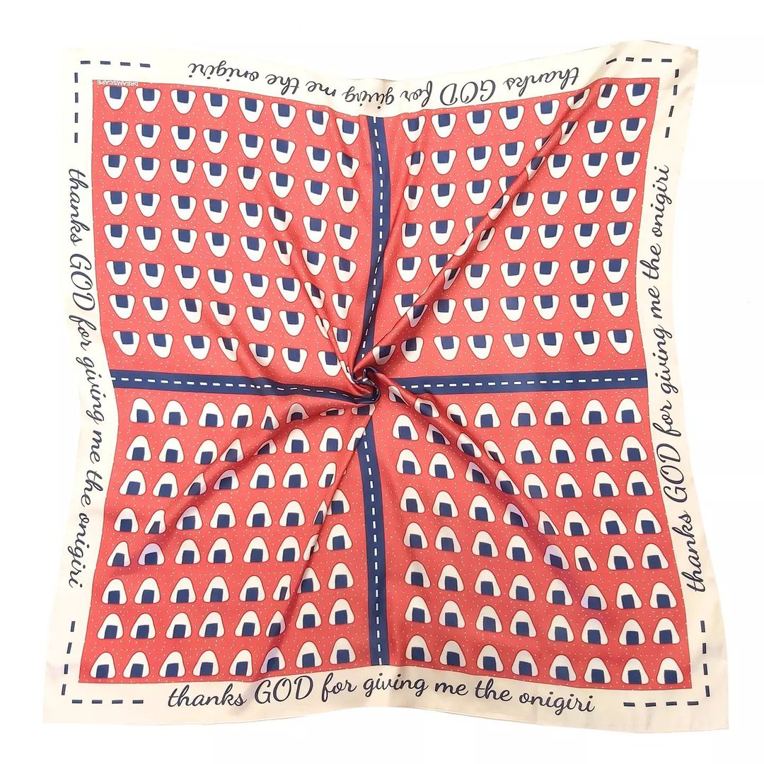 Thanks GOD for giving me Onigiri Bible 100% silk satin scarf 感謝主賜我飯糰聖經真絲色丁絲巾 - 丝巾 - 丝．绢 红色