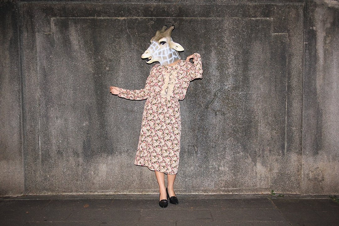 {:::Giraffe 长颈鹿人:::}_玫瑰胸口蝴蝶结蕾丝造型长袖古着洋装 - 洋装/连衣裙 - 聚酯纤维 红色