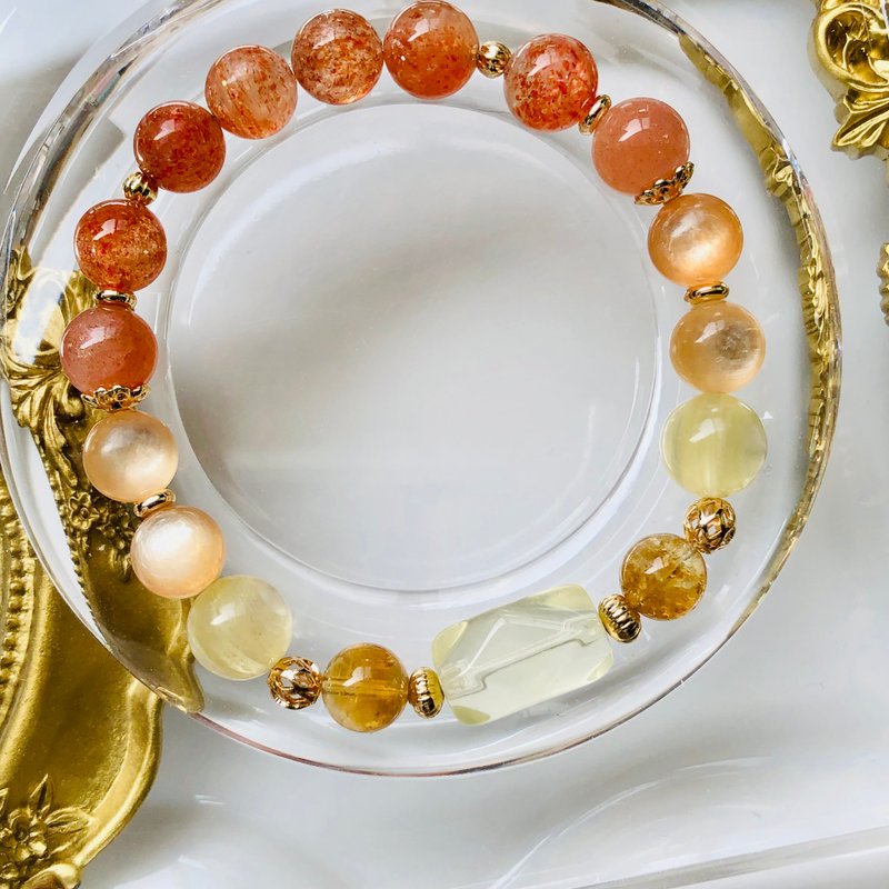 ITS-B647【设计款・黄水晶・金云母・金太阳】天然石水晶手链手环 - 手链/手环 - 宝石 橘色