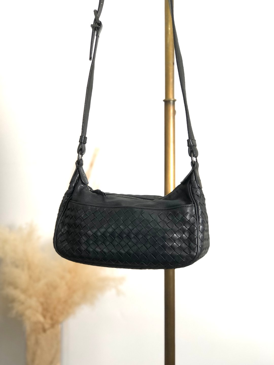 [日本直送品牌二手包] Bottega Veneta 肩包黑皮革 Intrecciato Vintage exzi48 - 侧背包/斜挎包 - 真皮 黑色