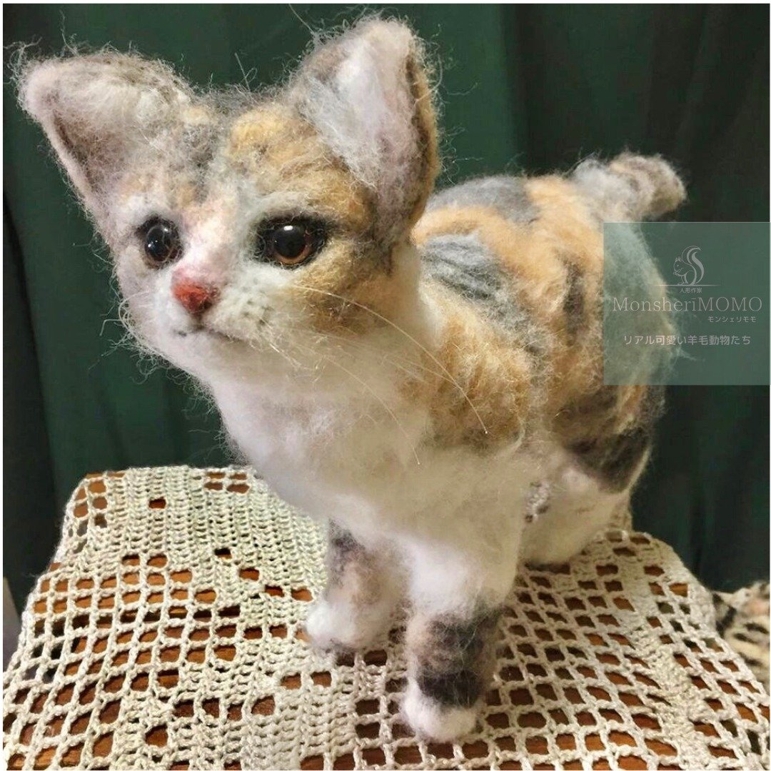 Wool felted Dilute Calico cat - 玩偶/公仔 - 羊毛 