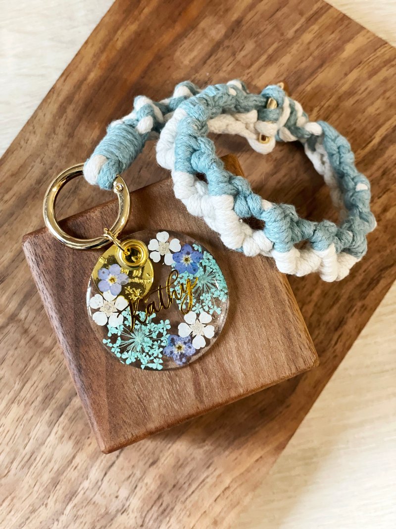 定制化 自订名字【押花编织手机绳】粉蓝色 - 手机配件 - 塑料 