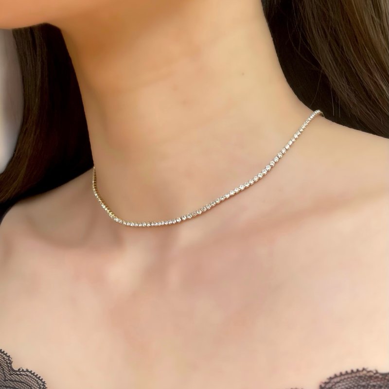 无金属过敏 316L 手术级不锈钢 网球链 网球 项链 CZ 立方氧化锆 钻石 - 项链 - 宝石 金色