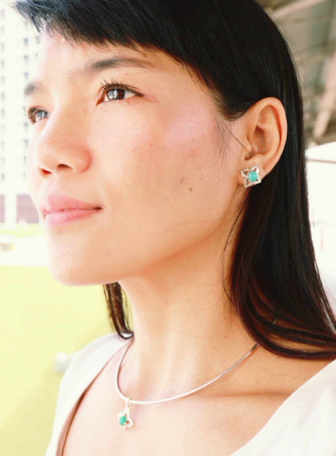 Earring silver 92.5% + Amazonite - 耳环/耳夹 - 纯银 银色