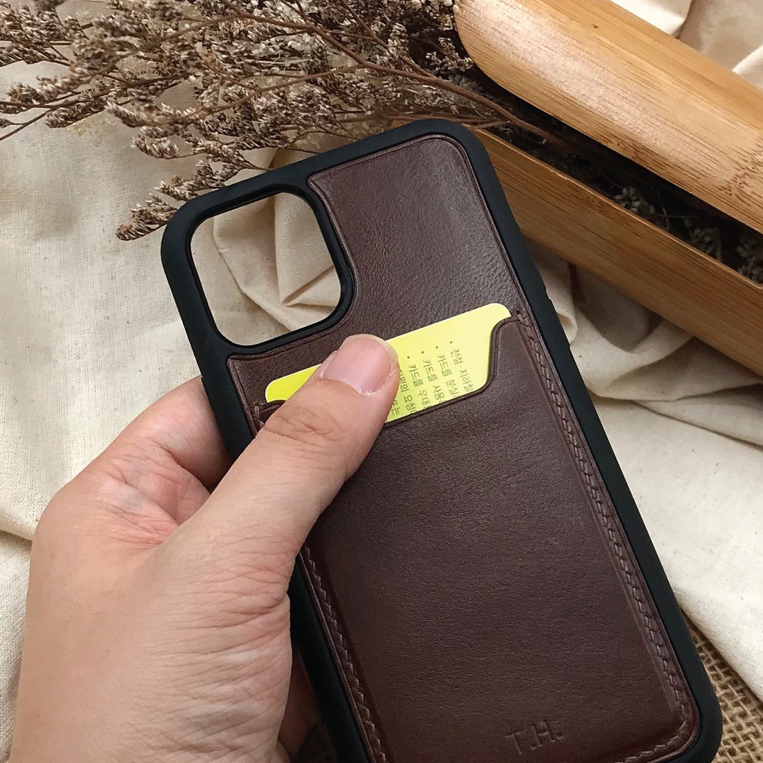 【iPhone 咭位手机壳】小牛皮系列/防摔全包覆/悠游卡套 - 手机壳/手机套 - 真皮 多色