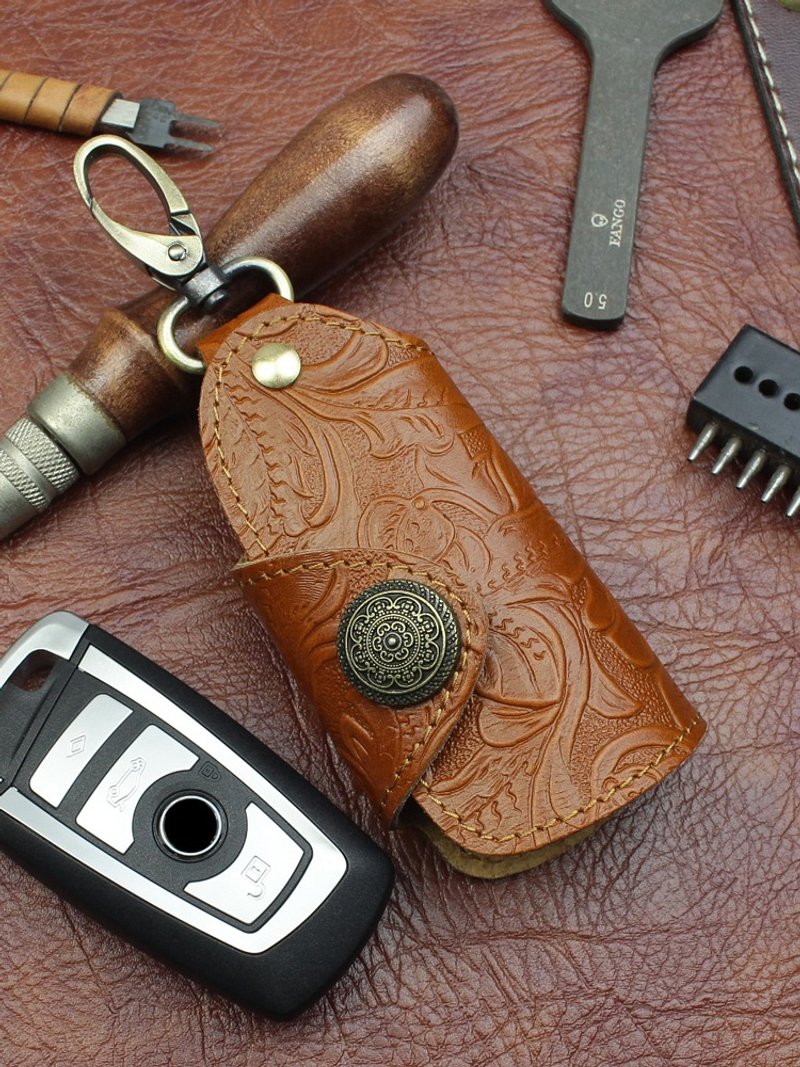 真皮钥匙扣 便携汽车钥匙扣 手工牛皮钥匙包 - 钥匙链/钥匙包 - 真皮 橘色