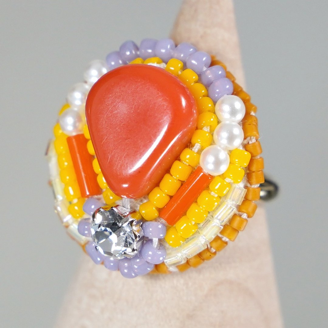 Talkative Ring 100 Free Size Bead Embroidery Ring Orange Multicolor - 戒指 - 塑料 多色