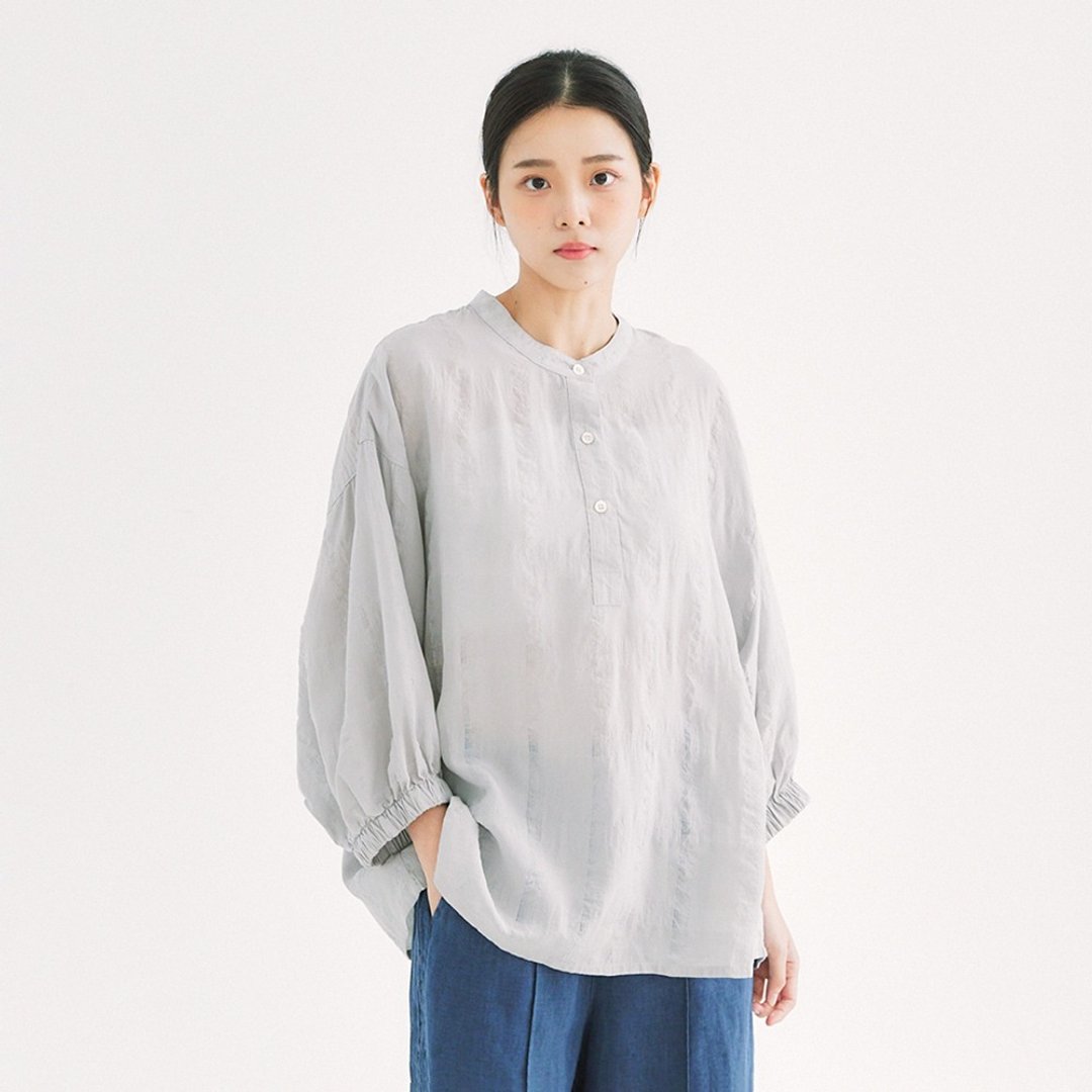 【Simply Yours】缇花格纹上衣 灰F - 女装上衣 - 棉 灰色