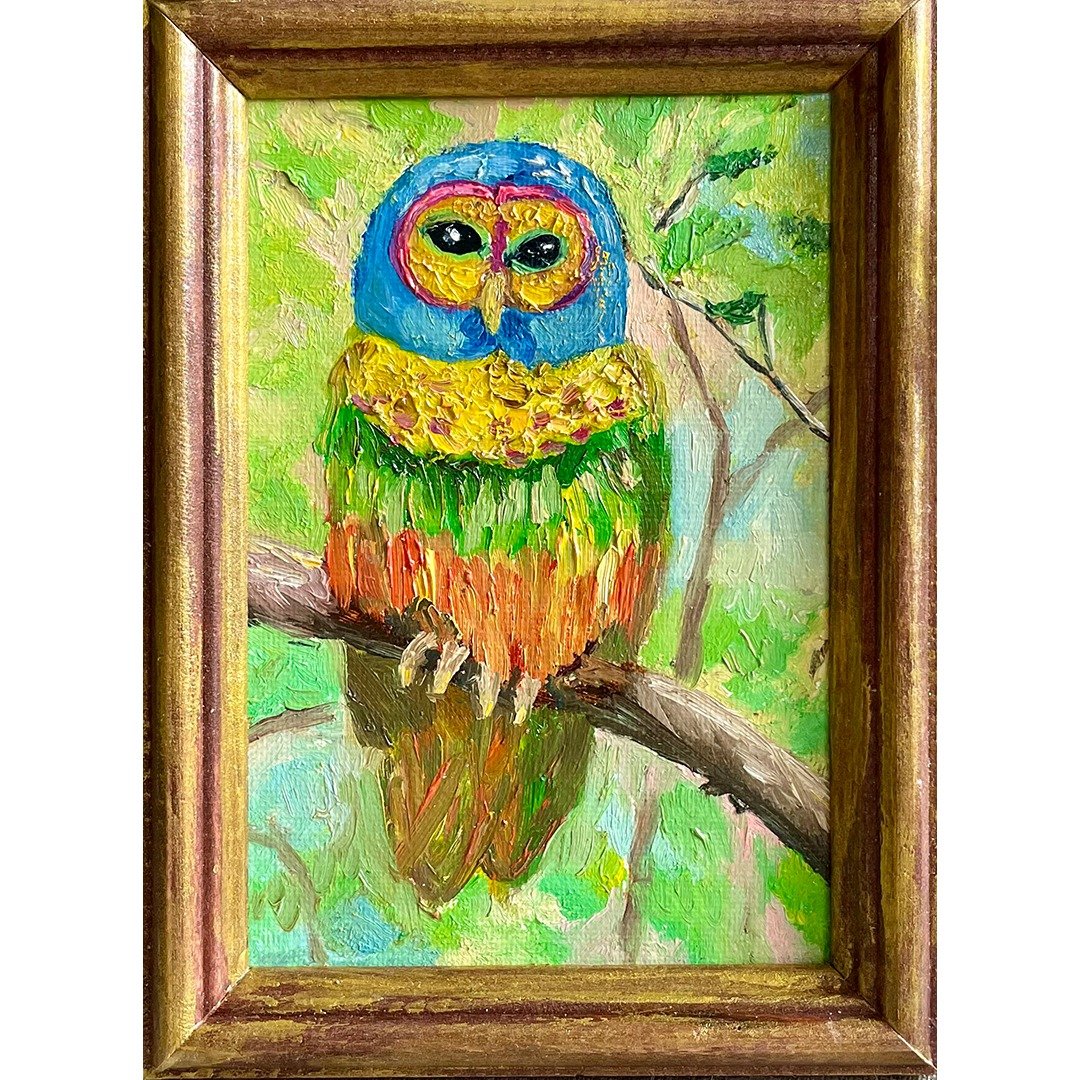 猫头鹰鸟 - 手工油画/小画/居家装饰壁画油画画作 - 海报/装饰画/版画 - 棉 