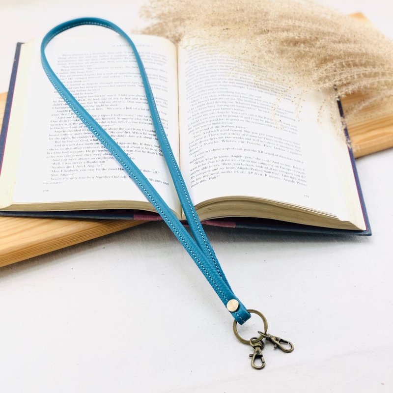 有格调。皮革颈绳 - 青蓝色 - 识别证 / 钥匙圈 / 悠游卡 - 挂绳/吊绳 - 真皮 蓝色