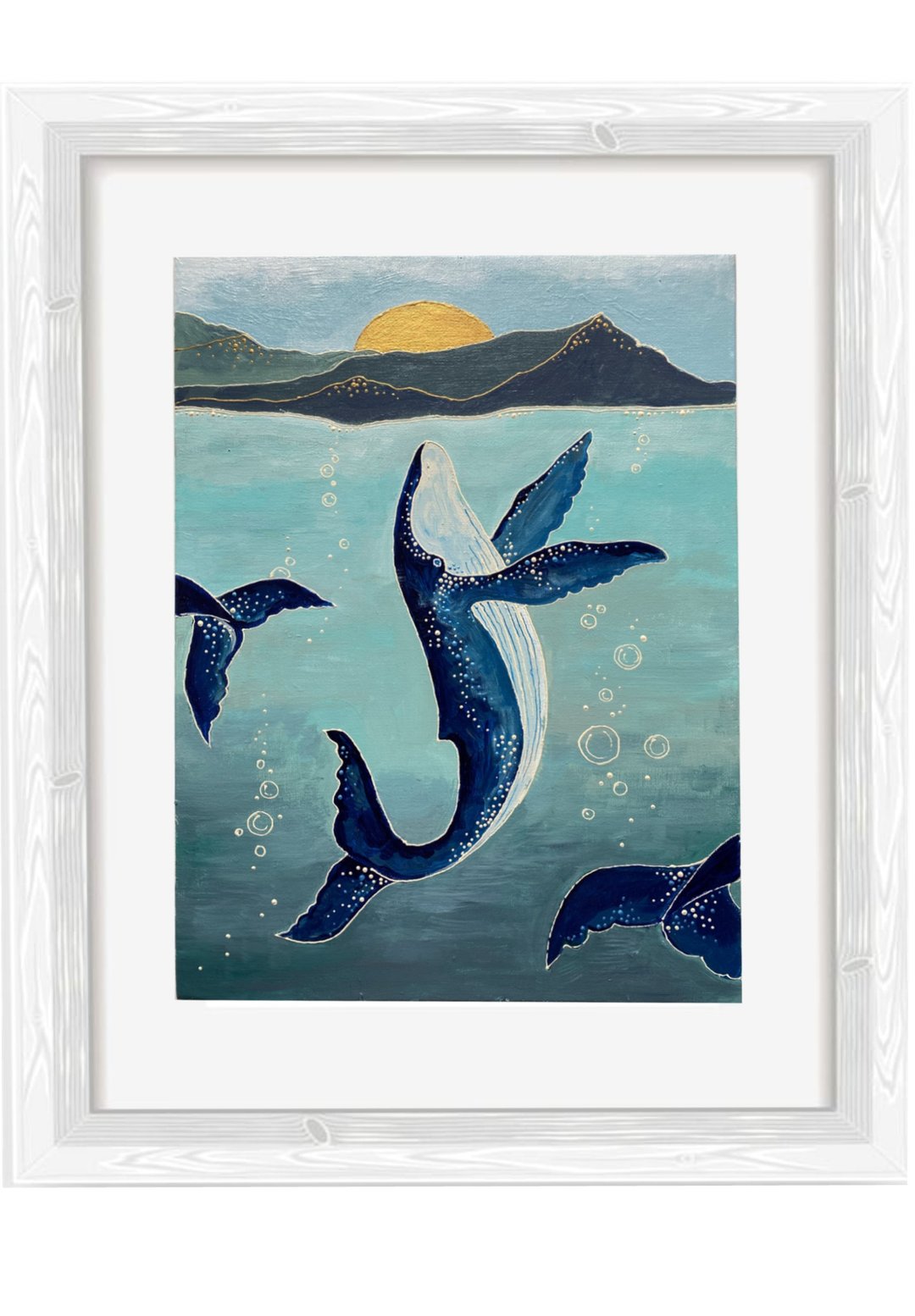 Blue Whales painting with acrylic paints, canvas - 墙贴/壁贴 - 压克力 蓝色