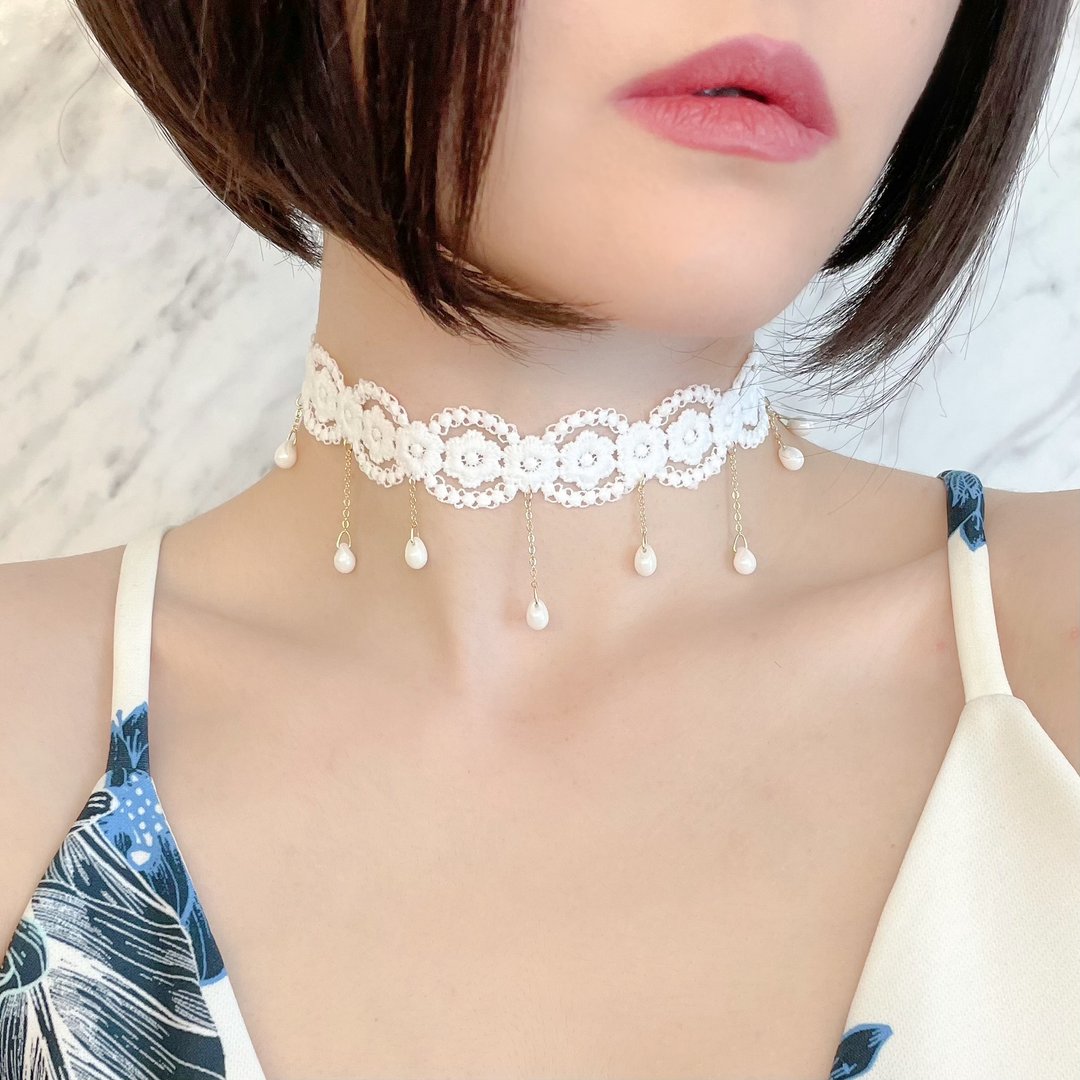 白色 / 卡蜜拉的项链 / 项圈 SV277WH - 颈链 - 聚酯纤维 白色
