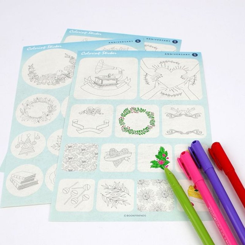 Dessin x bookfriends-涂鸦生活着色贴纸组(5入)-纪念,BZC27075 - 贴纸 - 纸 蓝色