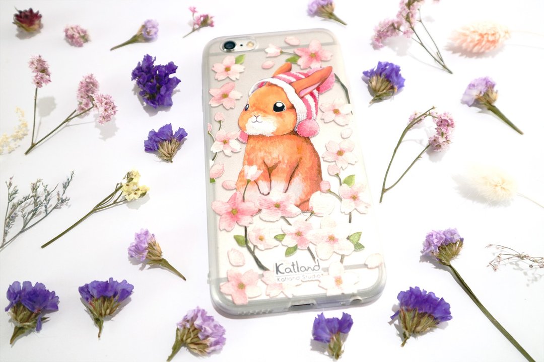 自家设计 - 樱花帽子兔手机壳 保护套Phone Case F1R02 - 手机壳/手机套 - 塑料 银色