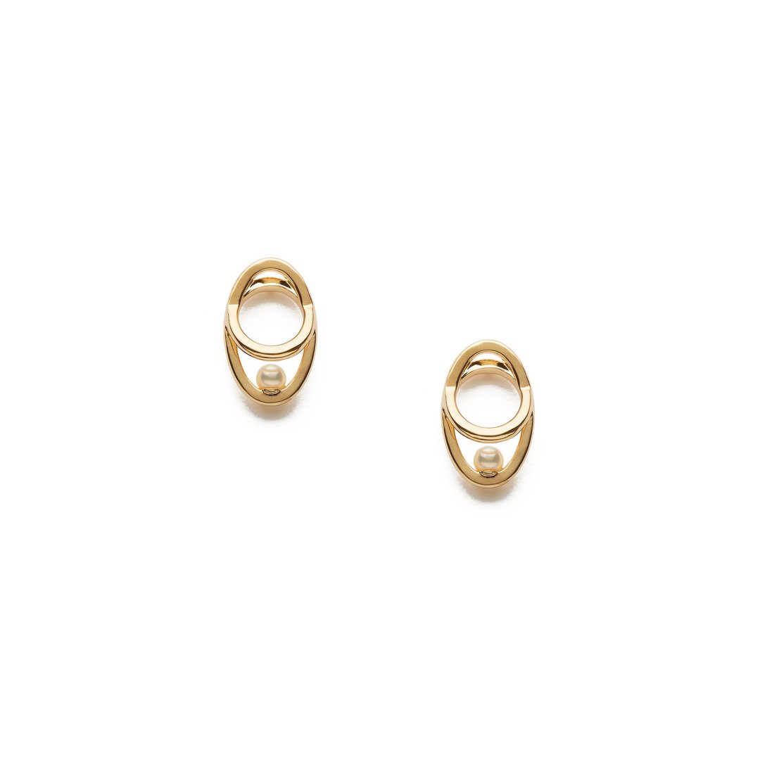 卫星耳环 925银厚镀18K金 Europa Pearl Earring - 耳环/耳夹 - 珍珠 金色