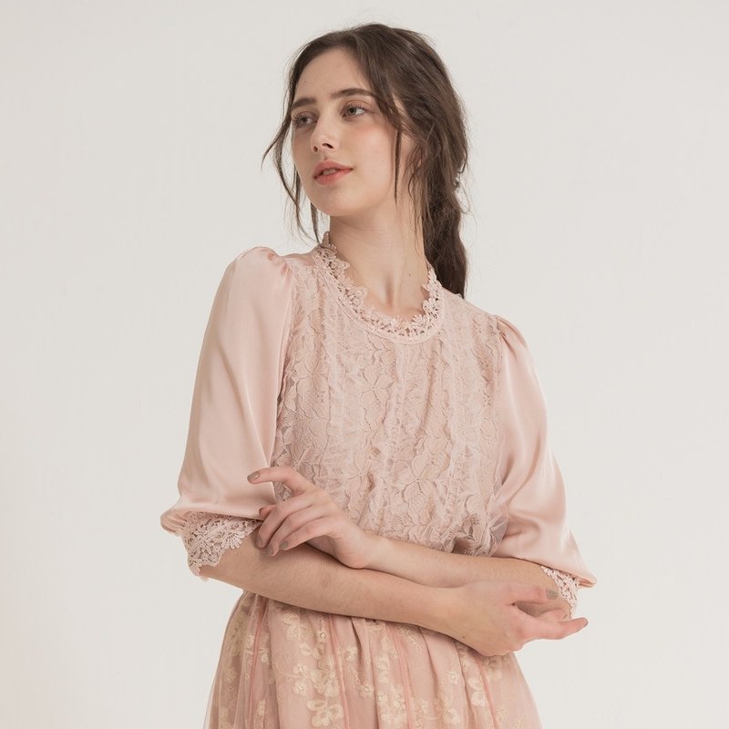 维多莉亚蕾丝纱上衣   粉 - 女装上衣 - 聚酯纤维 粉红色