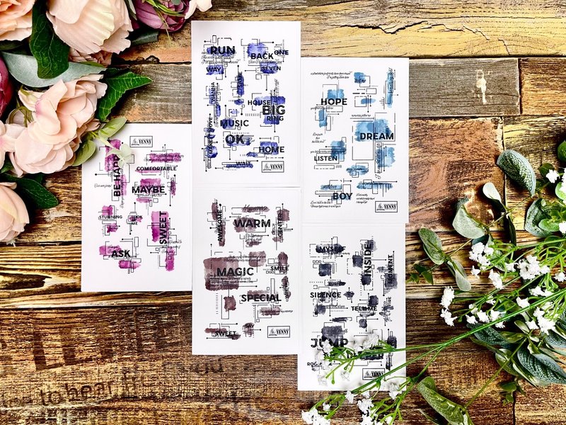 （雾面透明贴纸5张单包）水彩方形类型 - 贴纸 - 防水材质 多色