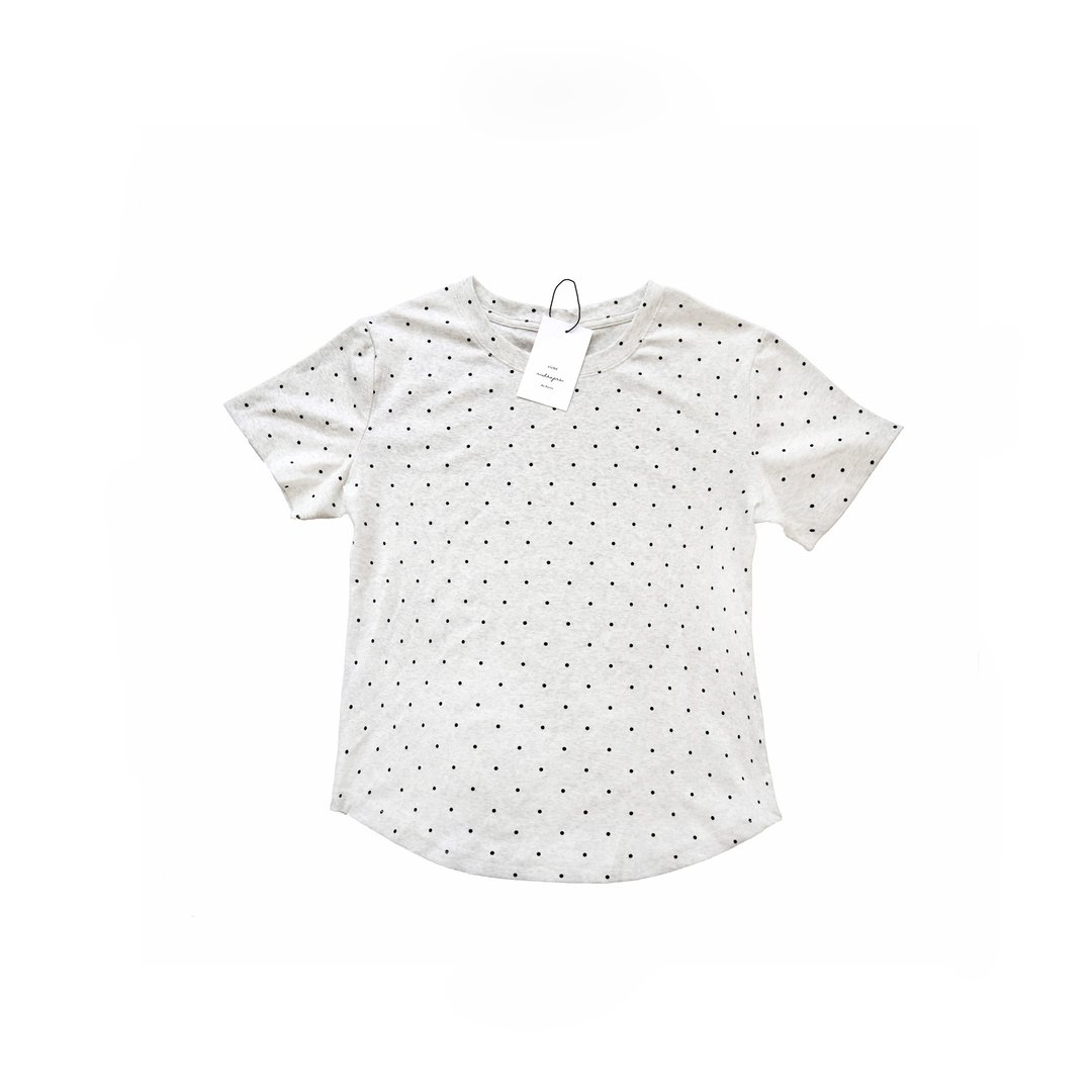 法式亚麻灰黑点点棉T-SHIRT上衣 - 女装 T 恤 - 棉 灰色