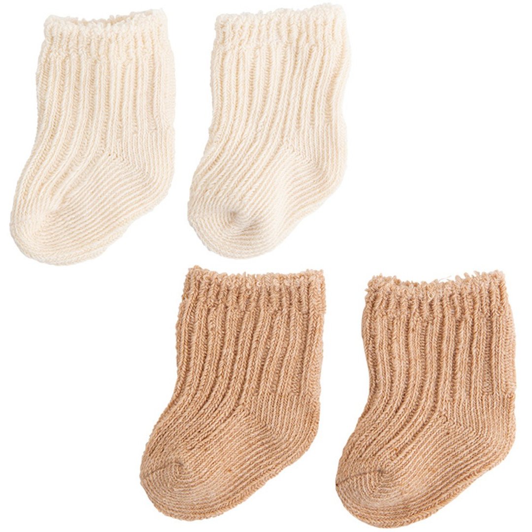 Y-1363 100% Organic Cotton Simple Low Gauge Socks Natural Brown Size 7-9cm One Size Made in Japan - 婴儿袜子 - 棉 白色