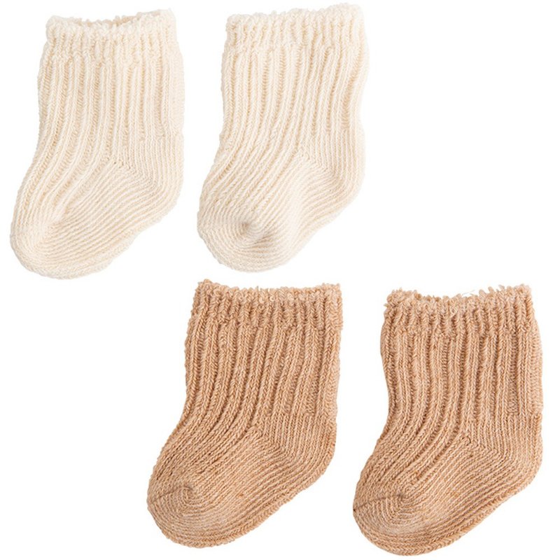 Y-1363 100% Organic Cotton Simple Low Gauge Socks Natural Brown Size 7-9cm One Size Made in Japan - 婴儿袜子 - 棉．麻 白色