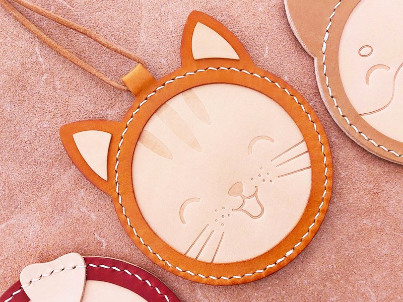猫咪卡片套 狗 猪 喵喵 皮革材料包 好好缝 DIY 证件套 宠物 Cat - 皮件 - 真皮 橘色