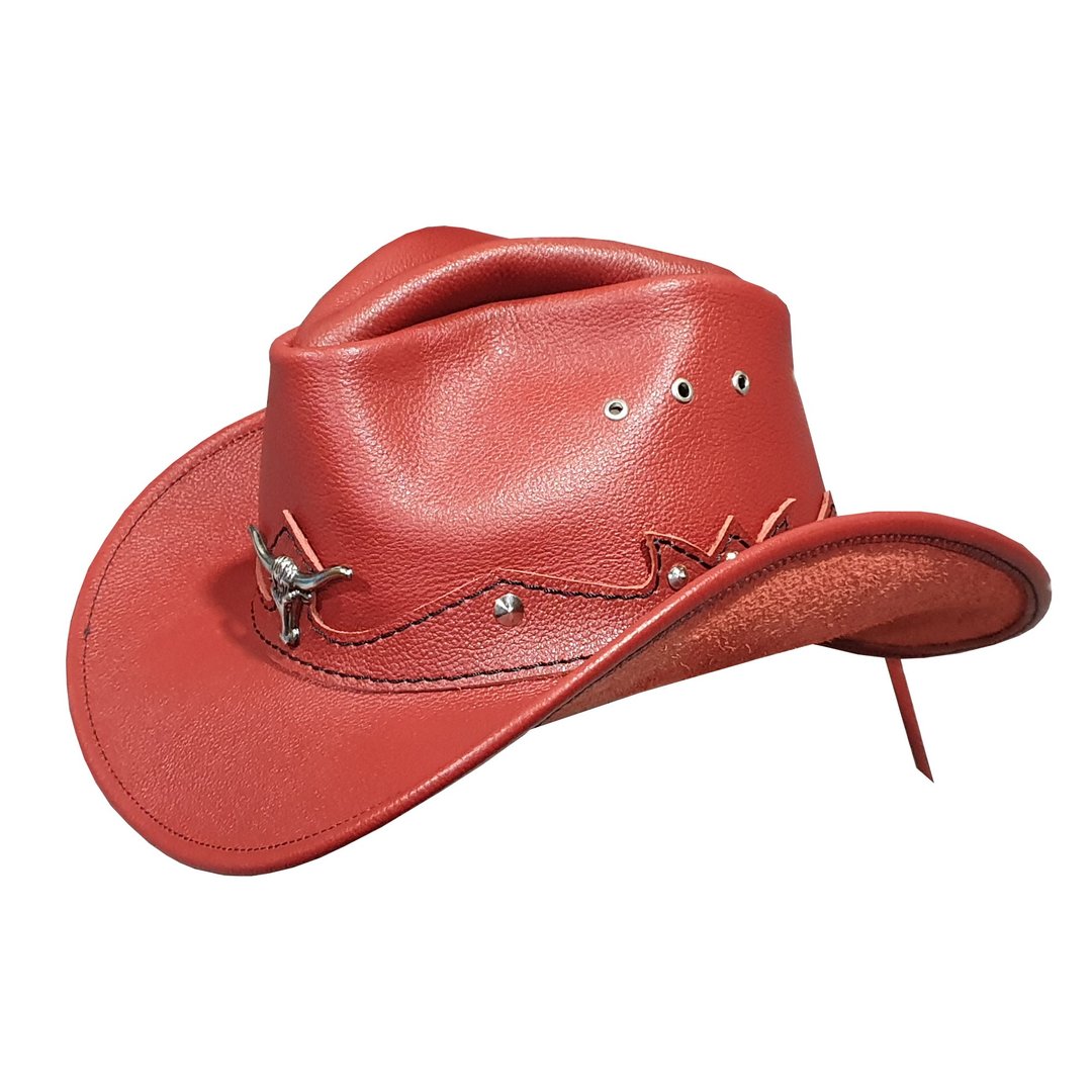 Country Cowboy Red Leather Hat - 帽子 - 真皮 红色