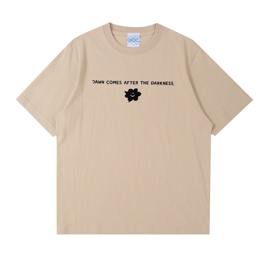 美棉手工丝印 励志字句 黑暗之后是黎明 T恤 T-shirt Tee - 中性连帽卫衣/T 恤 - 棉 卡其色