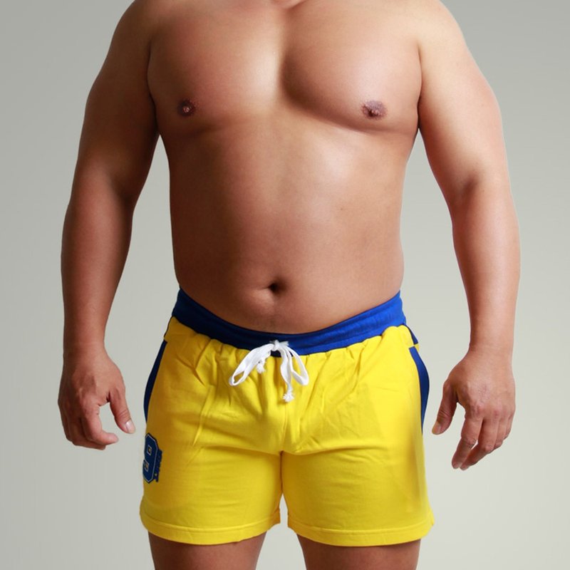 抽绳棉裤-撞色贴牌款短版(黄) - 男士短裤 - 棉．麻 黄色