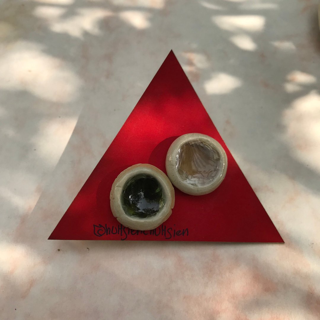 玻璃池塘/ 陶瓷耳环 波光粼粼 - 耳环/耳夹 - 陶 蓝色