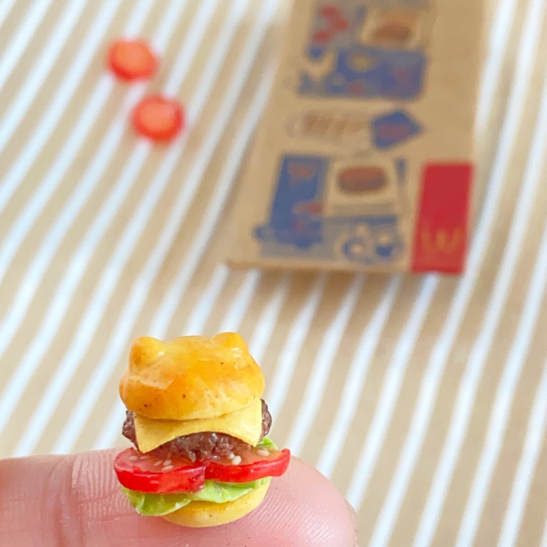 【美式】 猫咪汉堡饱耳环 | 黏土饰物 | 微缩饰物 - 耳环/耳夹 - 粘土 
